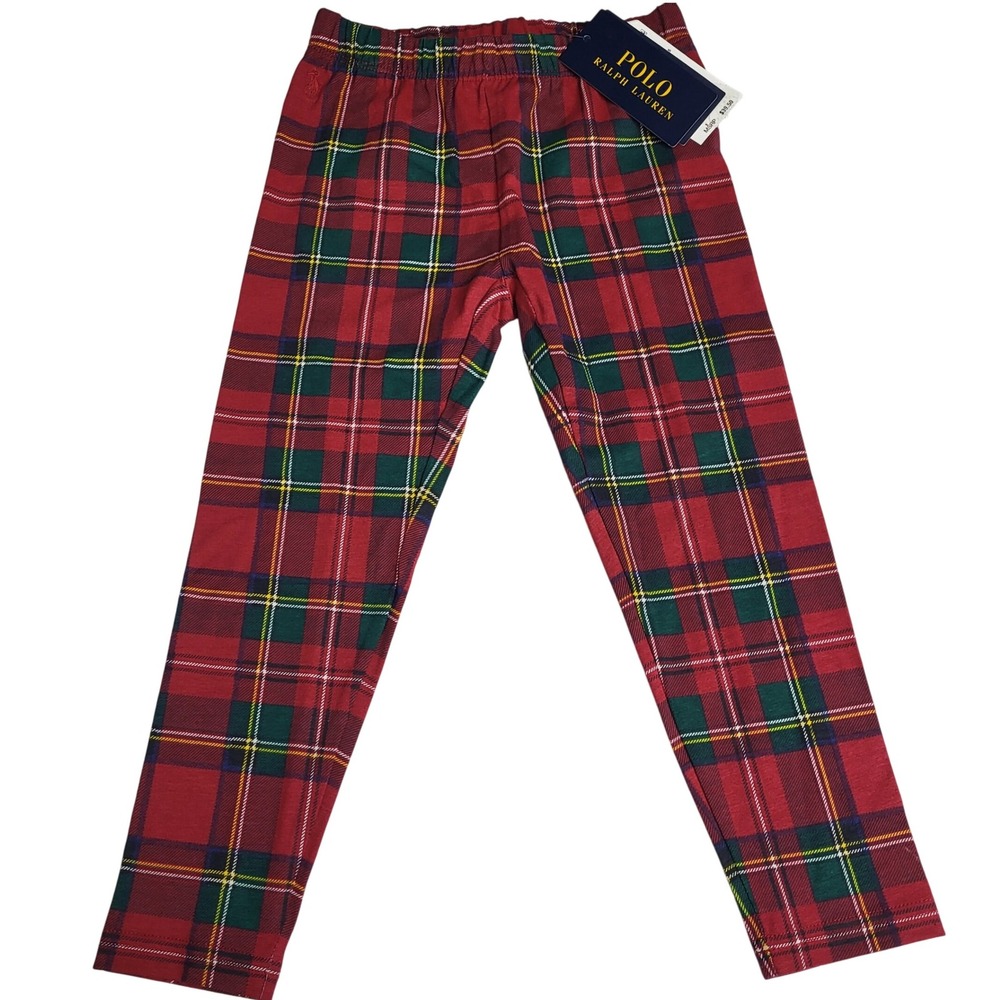 NWT Polo Ralph Lauren Kids Size 5 Plaid Organic Cotton Leggings Pants Red Multi